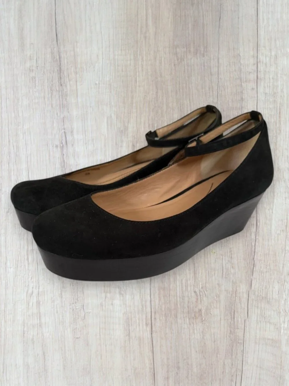 Kate Spade Abigail Black Suede Platform Wedge Mary Jane Pumps Shoes Size 6